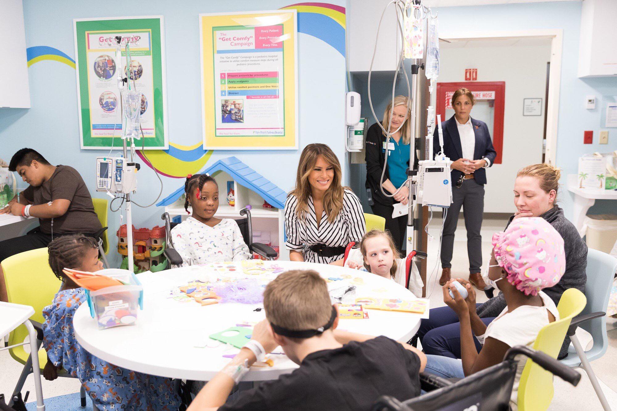 FLOTUS on Twitter said, "Enjoyed my visit to @StMarysMC today. So great to spend time with some of their brave patients and hard working doctors and nurses." Photo credit to White House. 
