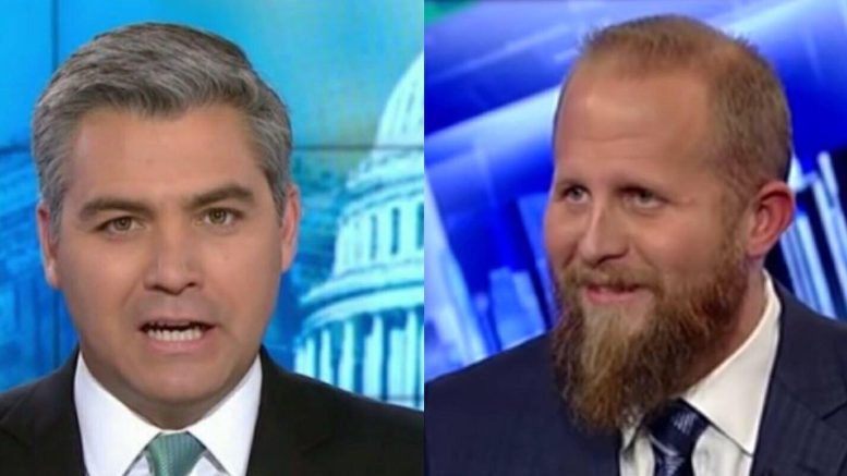 Brad Parscale, Trump 2020 Campaign Manager, lobs invisible bullets back at Acosta. Photo credit to US4Trump compilation of FOX and CNN screen shots.