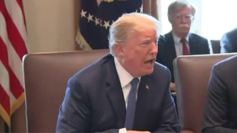 POTUS in control and unconcerned just before Cabinet meeting in the White House on Syrian chemical attacks. 24-48 hour decision looming for Syria, Russia and Iran. Photo credit to US4Trump screen capture.