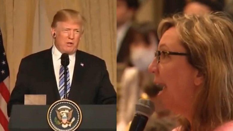 President Trump responds to liberal reporter during presser with Japanese Prime Minister, Shinzo Abe. Photo credit to screen capture by US4Trump.