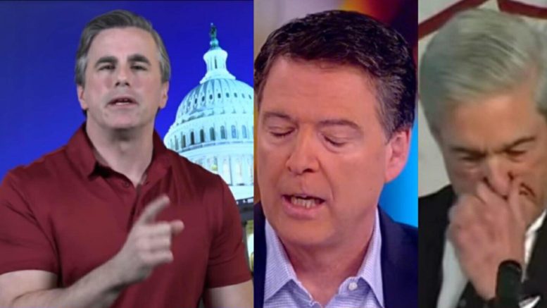 Tom Fitton of Judicial Watch lays down FOIA lawsuit for Mueller and Comey communications. Photo credit to US4Trump compilation with Judicial Watch/The View/ YouTube screen captures.