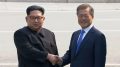 Historic handshake as Kim Jong-un of NOKO crosses over to SOKO to meet Moon Jae-in. Photo credit to US4Trump with CNBC Screen capture.