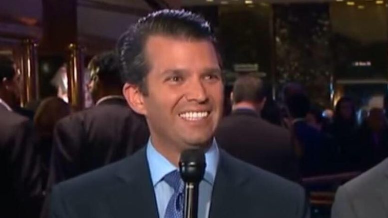 Donald Trump Jr. sets the internet ablaze with his viral photo and tweet about National "Take Your Children To Work Day." Photo credit to US4Trump with Hannity Show screen capture.