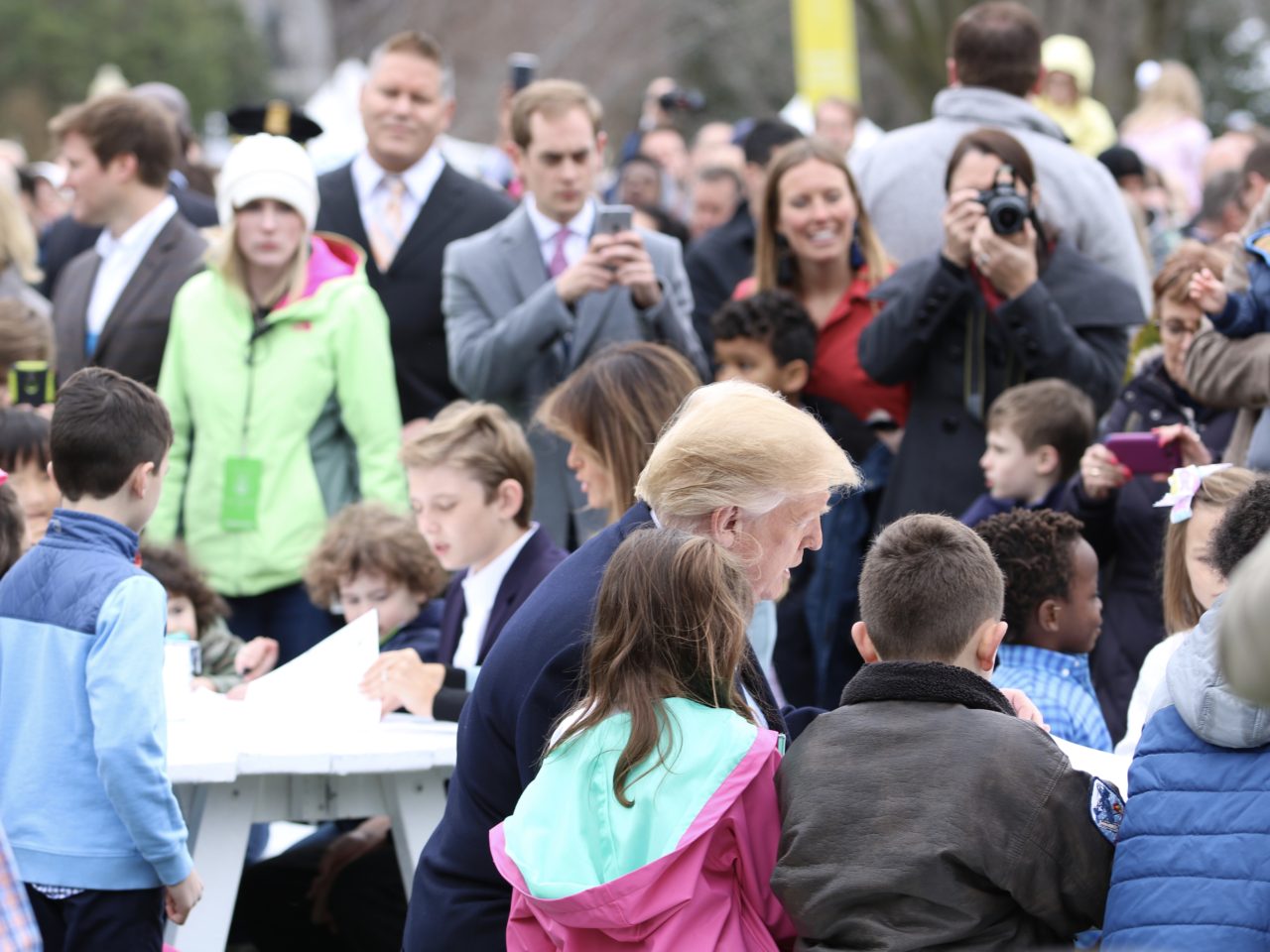 Breitbart President Trump, First Lady Melania, and their son Barron visit with children at the Easter Egg roll (Credit: Michelle Moons/Breitbart News)
