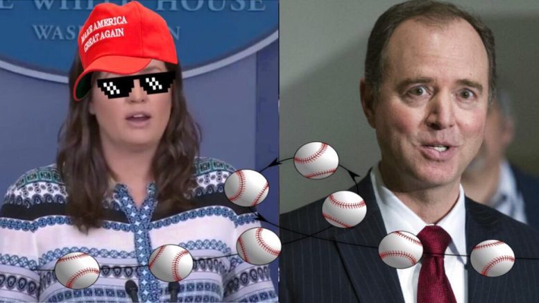 Sarah Sanders throws Schiff the proverbial curveball! Image Source: Video Screen Shots. Edited and Collaborated by US4Trump.