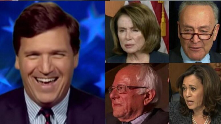 Tucker fries the Dem party on mid-term platform for supporting MS-13. Image credits to US4Trump compilation. Fox/CSPAN/BBC Screen Shots.
