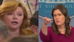 Sarah responds to reporter about Roseanne show. Image credit to US4Trump screen capture compilation