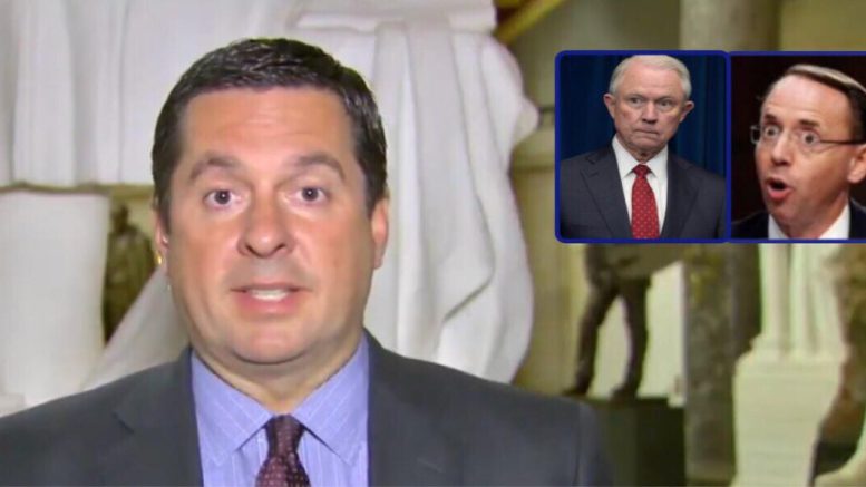 DOJ fails to meet congressional documents. Devin Nunes responds. Image credit to US4Trump with screen shot compilation.