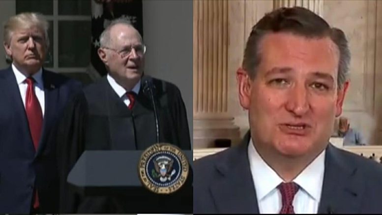 Cruz speaks on his pick for replacing Justice Kennedy upon his announced retirement. Image credit to US4Trump with screen capture compilation.