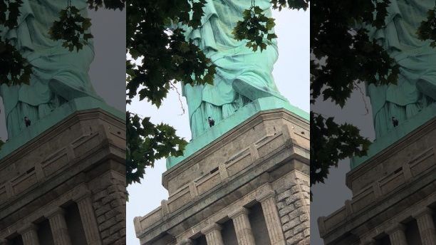 Per Fox : At least one person is scaling the Statue of Liberty after an "Abolish ICE" protest resulted in multiple arrests. (Danny Owens)