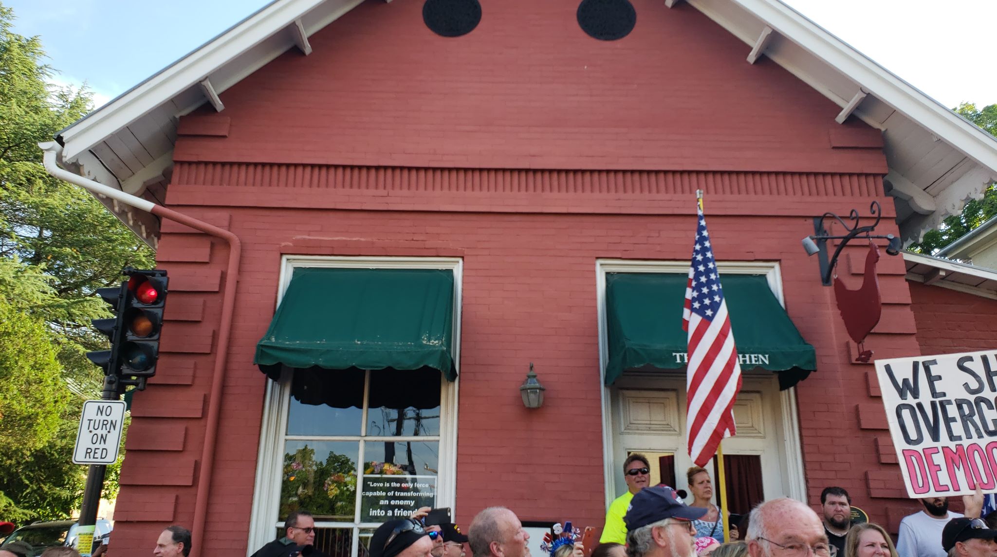 Bikers For Trump showcase the The Red Hen building in support of Sarah Huckabee Sanders. Image credit to Mackall W. Acheson III.