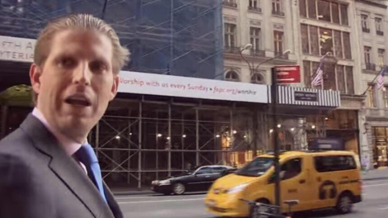 Eric Trump rushes to Ambulance to help save stranger on the streets of NYC. Image credit to US4Trump with TMZ enhancement.
