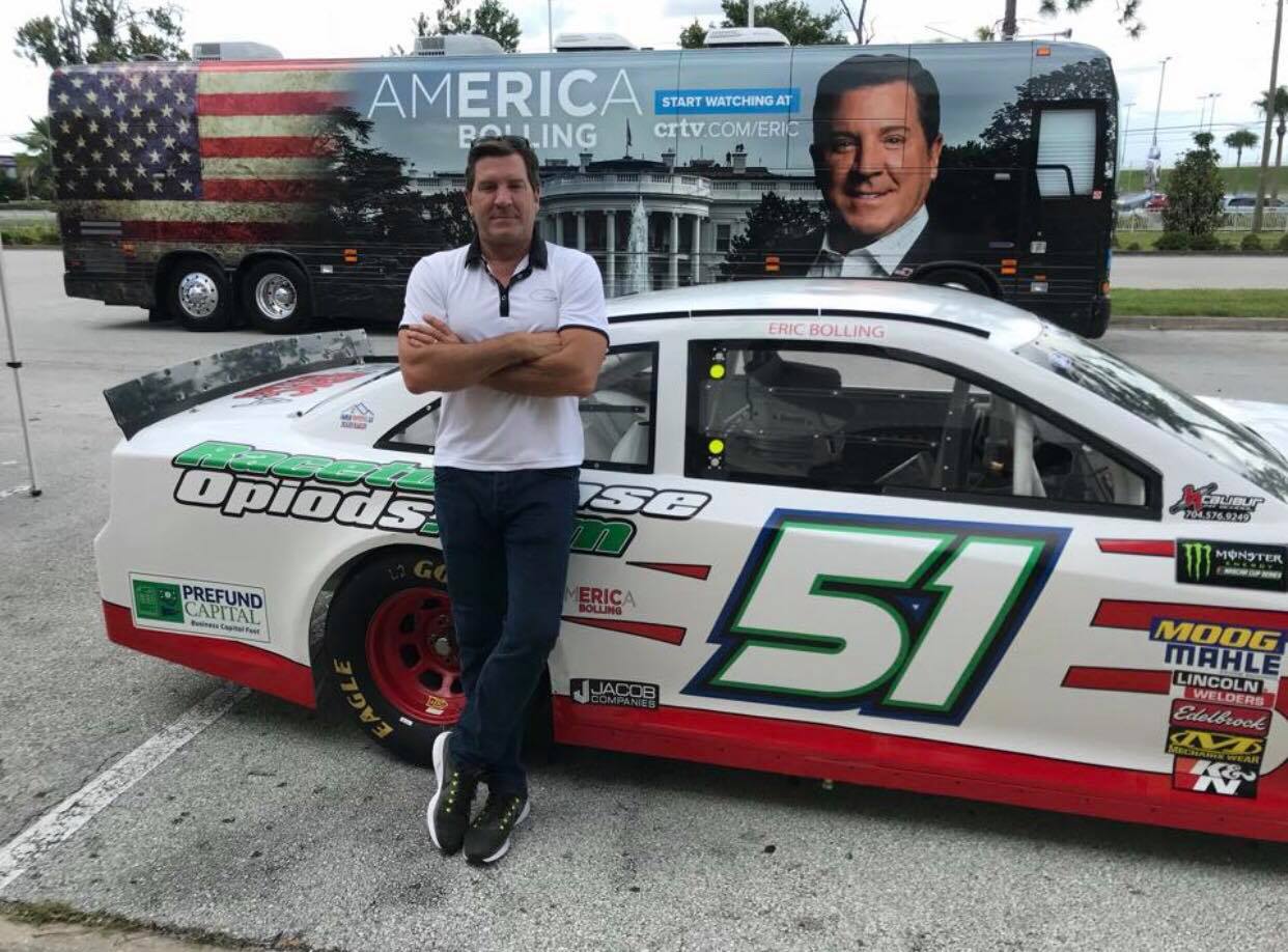 Eric Bolling in Daytona Beach, Florida for the AmERICa Bolling Bus Tour. Photo credit to Eric Bolling Facebook page. 