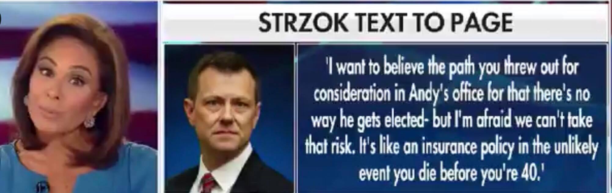 Pirro showcases Strzok text to Page. Photo courtesy of US4Trump with Fox News screen capture enhancement.