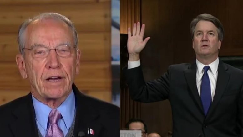 Grassley announces results of congressional investigation on Kavanaugh accusers. Photo credit to US4Trump with screen shots.