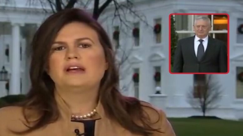 Sarah Sanders speaks on White House lawn about the resignation letter from General Mattis. Photo credit to Swamp Drain compilation with screen shots.